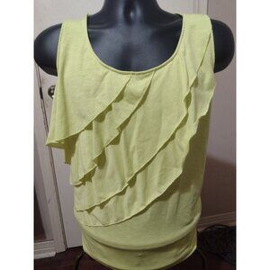 New Women's Rafaella Ruffle Front Green Top Blouse Shirt XL Sleeveless NWT